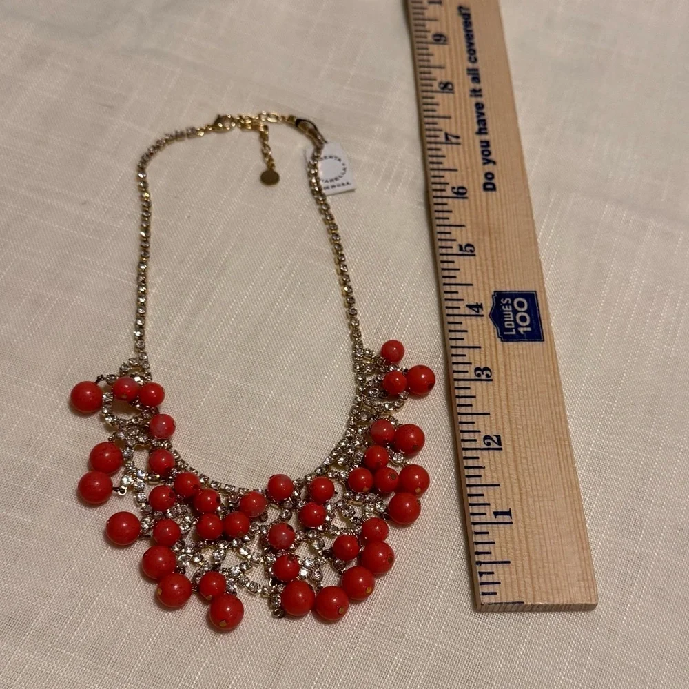 ROBERTA CHIARELLA New York City red beaded bib necklace‎ gold adjustable clasp